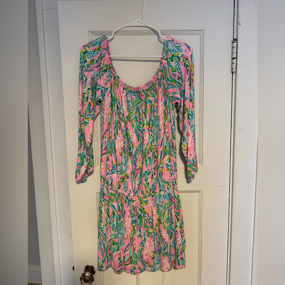 Lilly Pulitzer Tropical Pink and Green 3/4 Sleeve Romper Size M